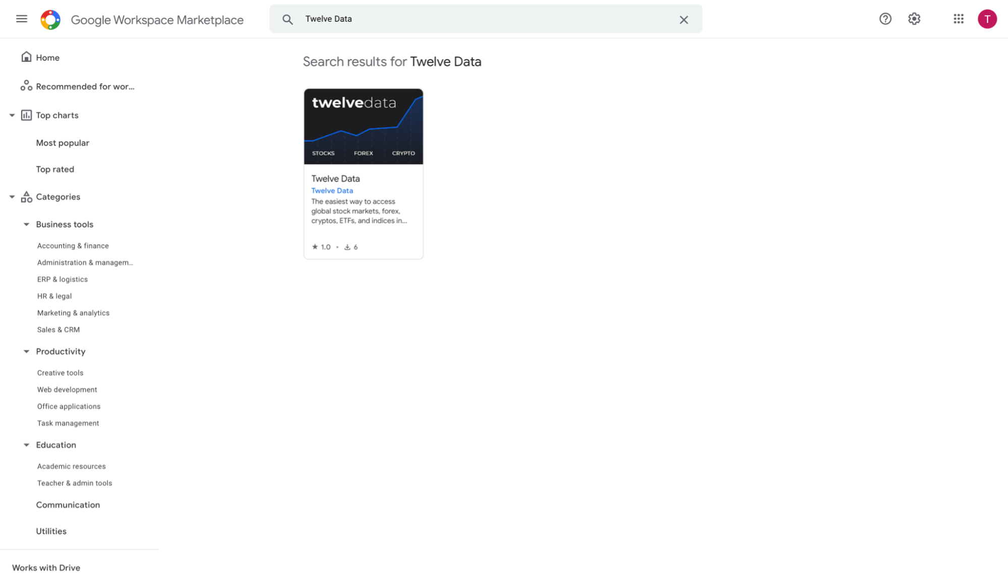 Admin workspace search Twelve Data