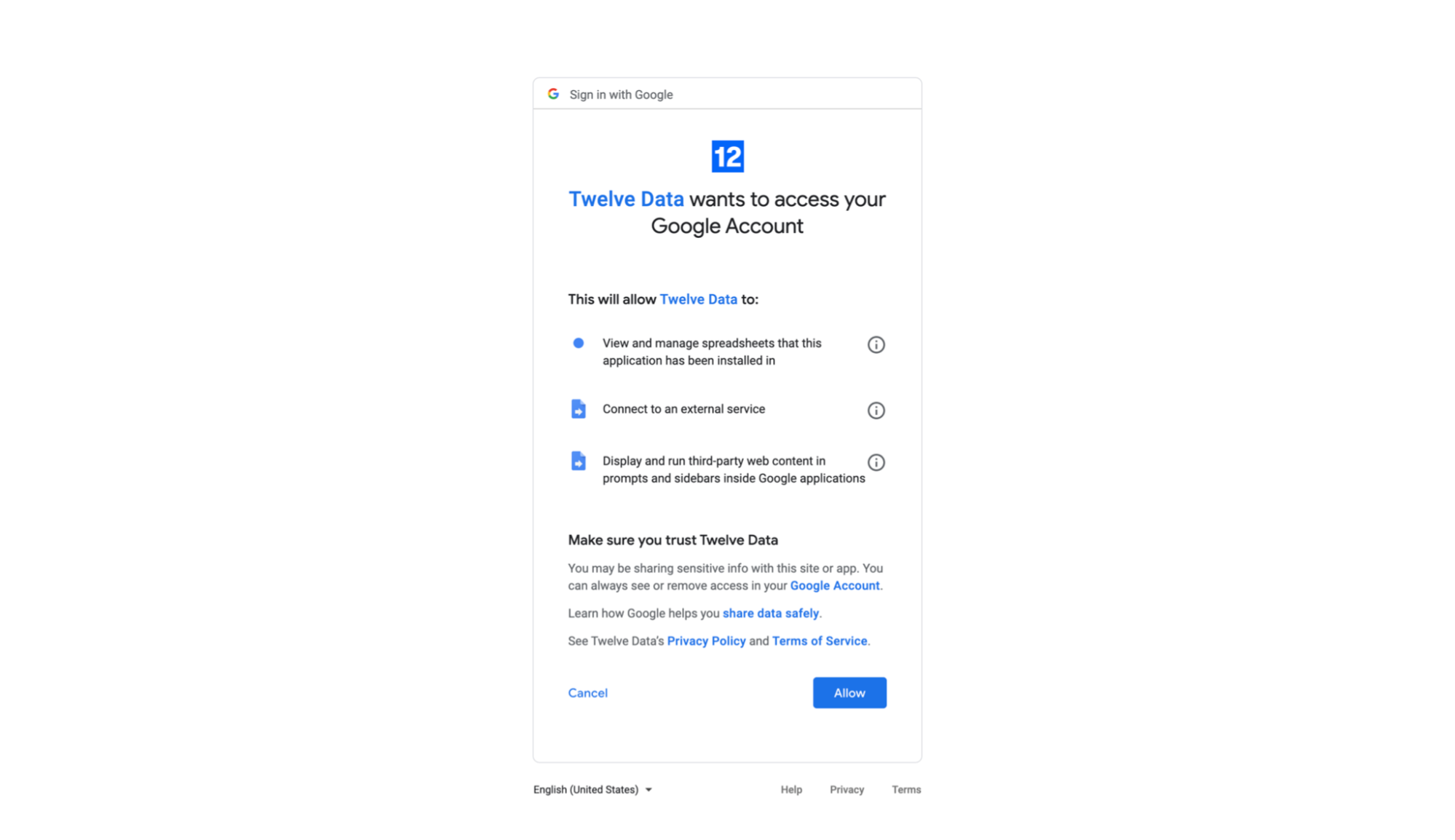 Grant permissions popup